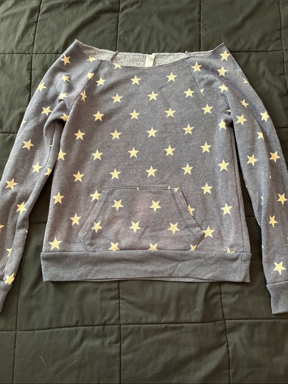Women's Blue Gray Star-Print Pullover Sweater off shoulder size M comfortable!